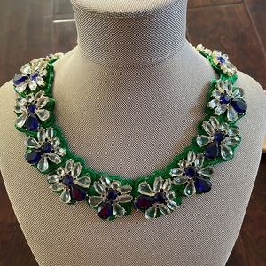 RSVP by Talbots green satin backdrop necklace clear blue gemstones NWT